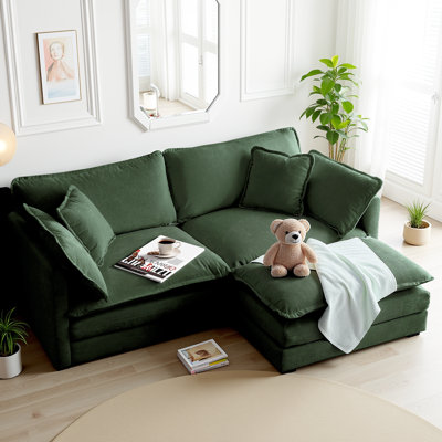 L-Shaped Chenille Sectional Sofa with Ottoman - 2-Seater Loveseat for Small Spaces, Breathable Fabric & Easy Assembly
