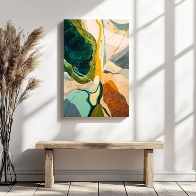 2D Flat, 1Pc Framed Canvas Wall Art, Abstract Natural Landscape, Fluid Color Fusion, Modern Abstract Art Style Art Print Canvas Poster Painting Room Wall Decor, Ideal Gift, Ready To Hang