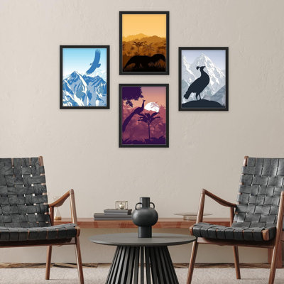 Framed Flying Eagle Peacock Bird Landscapes Set Of 4 Animals Wall Decor Prints Framed On Paper 4 Pieces Print
