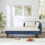 Canapé de rangement 65 po en polyuréthane bleu marine et velours beige-320422701-320422703
