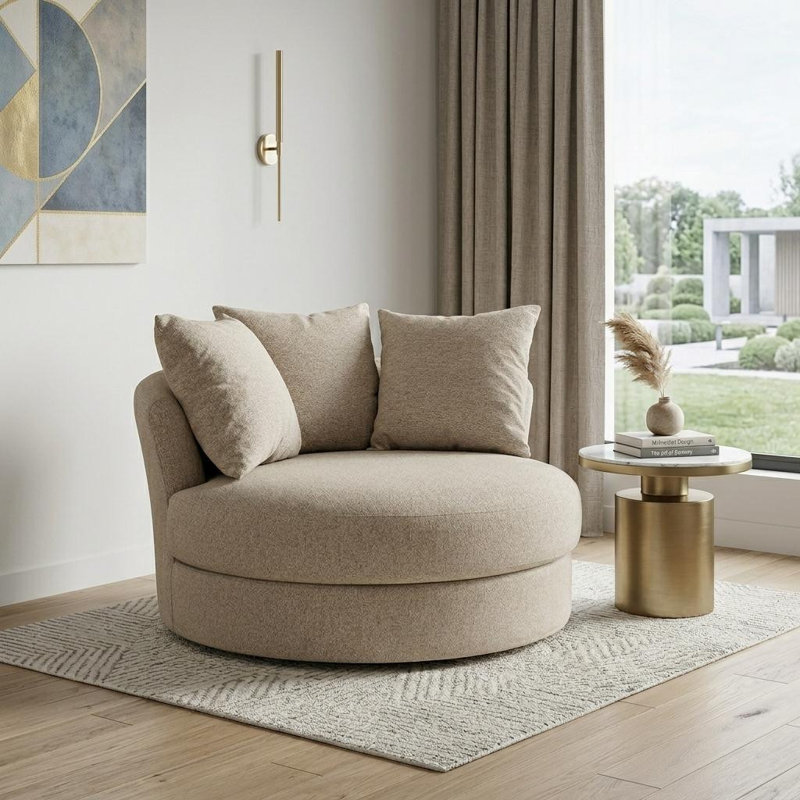 Fauteuil demi-tonneau pivotant en lin Duhaime