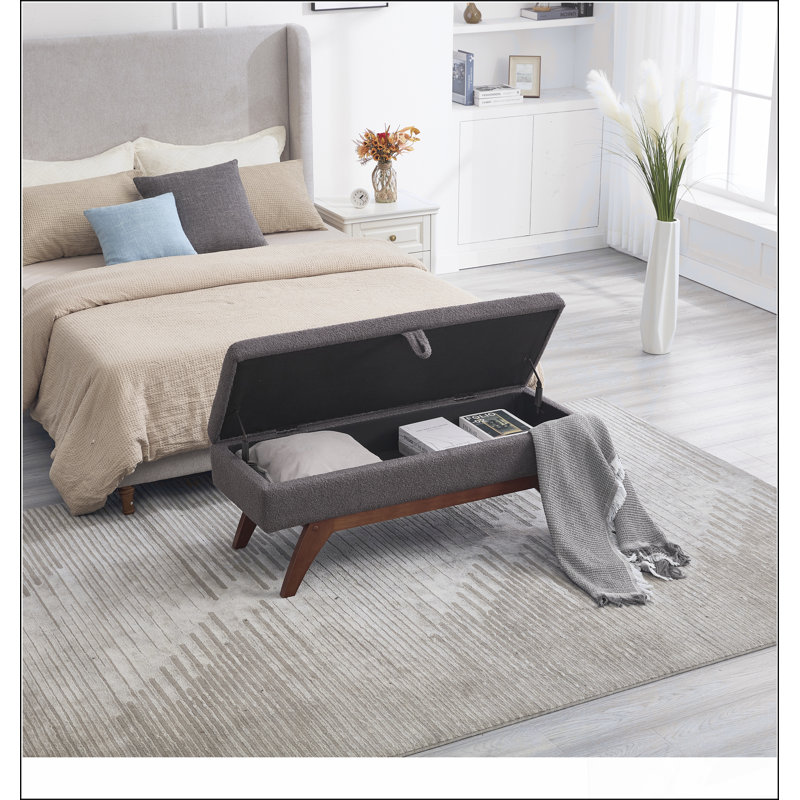 Teddy wool fabric, solid wood feet for solid weighing, and bed end stool with storage function, Gray