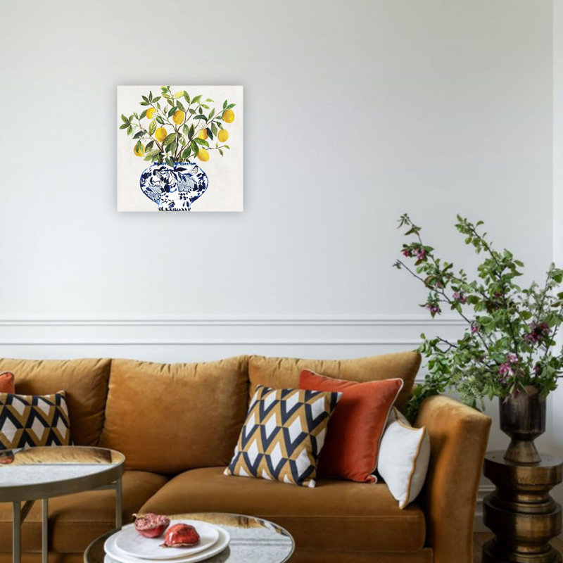 «Yellow Lemon Plant in Vase», impression sur toile de qualité supérieure pour maison moderne 24 x 24 po