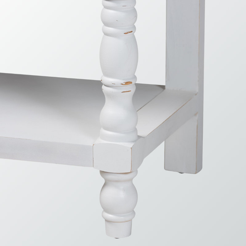 Liana Accent Table with Carved Apron and Lower Shelf, 32.71" H X 47.05" W X 15.49" D