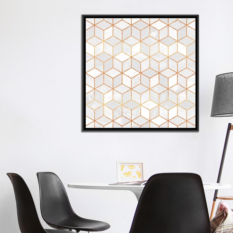 Cubes blancs, impression sur toile tendue, H 18 po x l 18 po x P 1,5 po, Toile encadrée noire, Pas de tapis