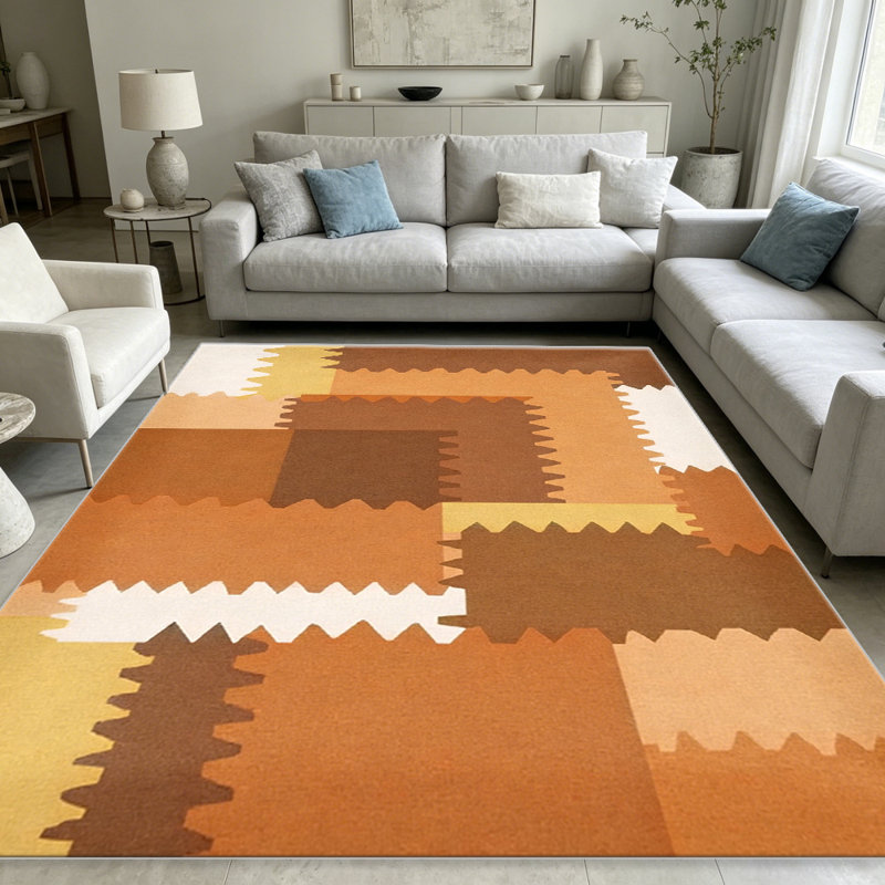 Orange Serrated Patchwork carpet-easy to clean, machine-washable, soft and comfortable; suitable for door mats, kitchens, living rooms, bedrooms, corridors, and laundry areas. Easy to clean, durable carpet for home decoration.