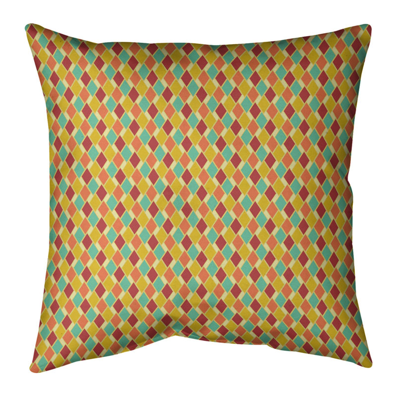 Coussin décoratif carré à losanges rétro Katelyn Elizabeth, 18 po x 18 po, Jaune / orange / brun, Pas de bourre