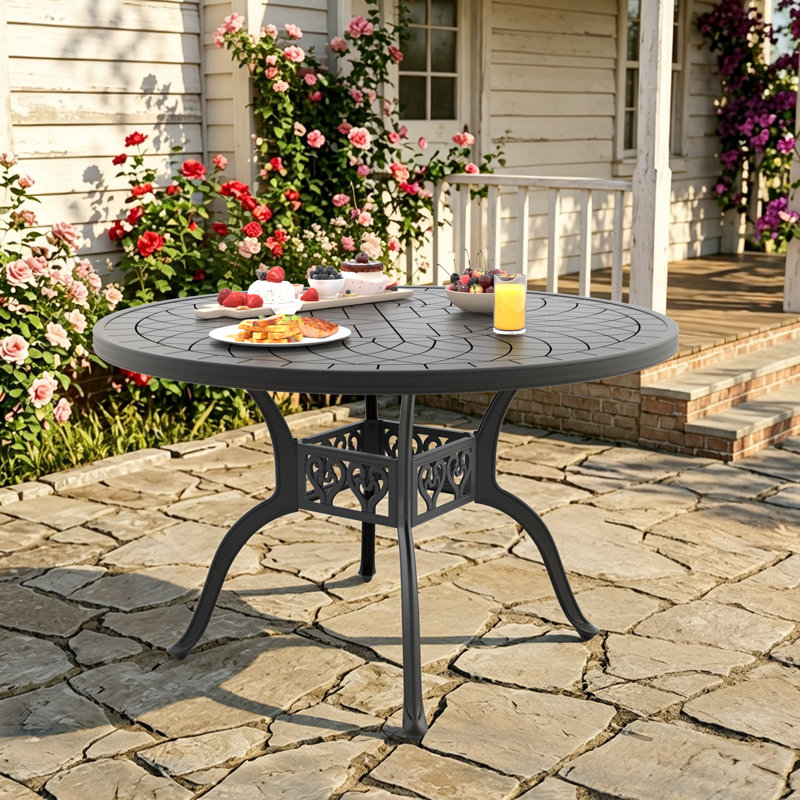 Ensemble de salle à manger d'extérieur pour 4 personnes avec coussins blanc cassé, ensemble en fonte d'aluminium pour balcon, bord de piscine et jardin
