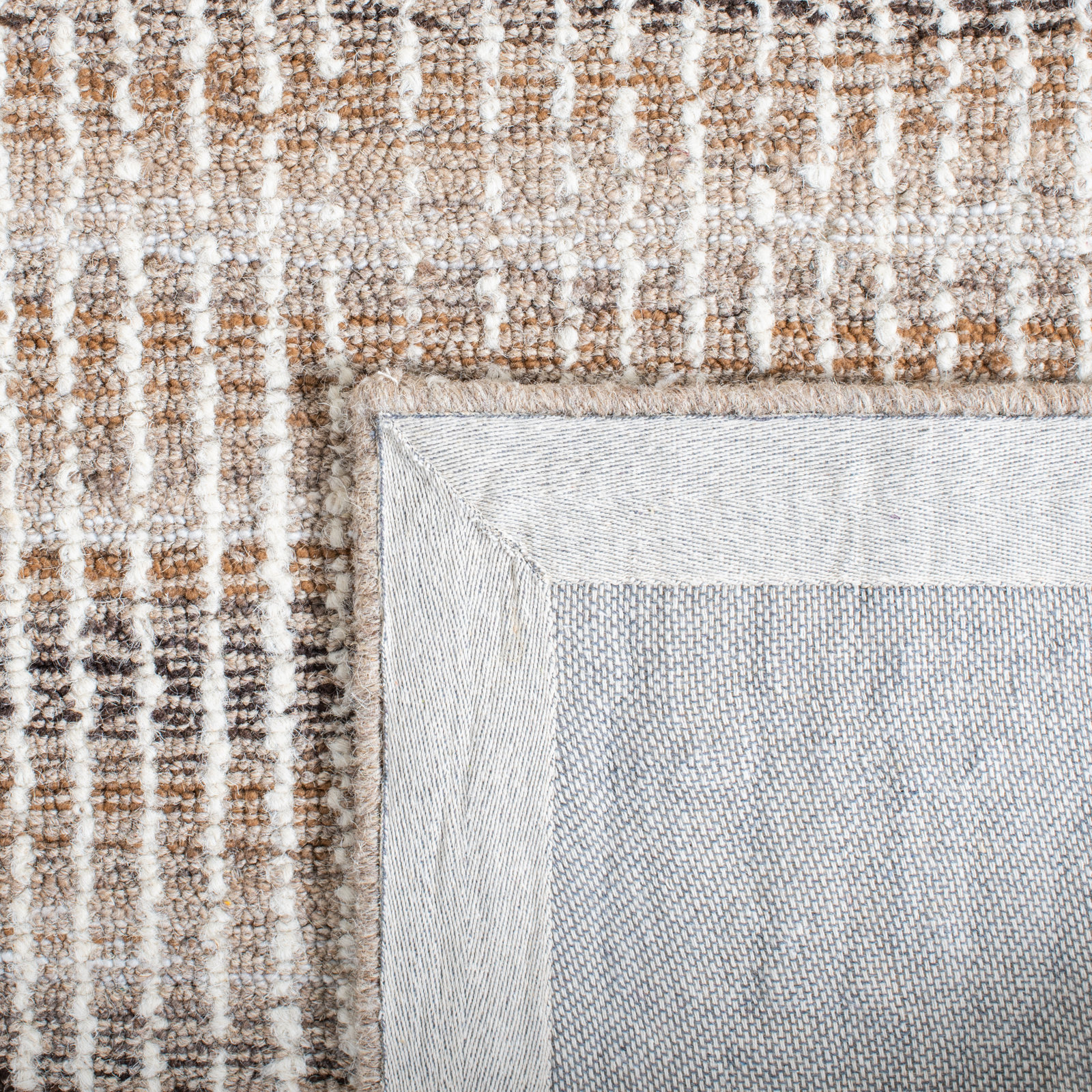 Ardme Hand Tufted Wool/Cotton Striped Rug in Ivory/Light Brown, Square 6'