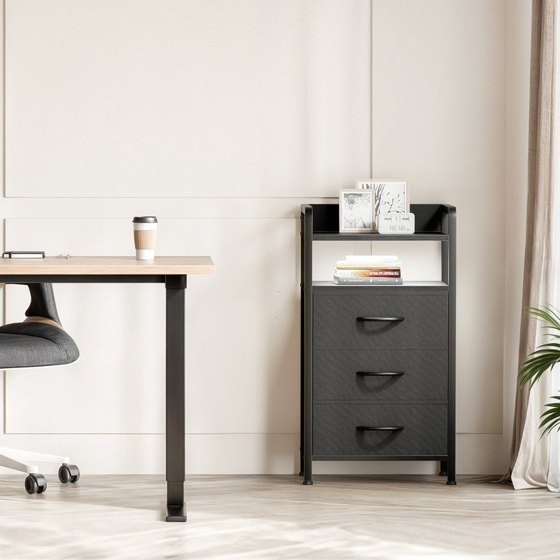 3 Drawer Nightstand with Charging Station & LED Light Strip, Black