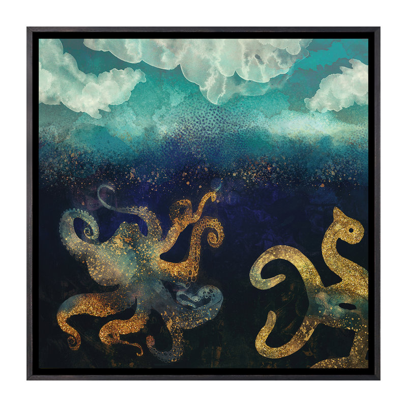 Underwater Dream II - impression d'art graphique, Toile avec cadre noir patiné, H 18 po x l 18 po x 1,5 po, Pas de tapis
