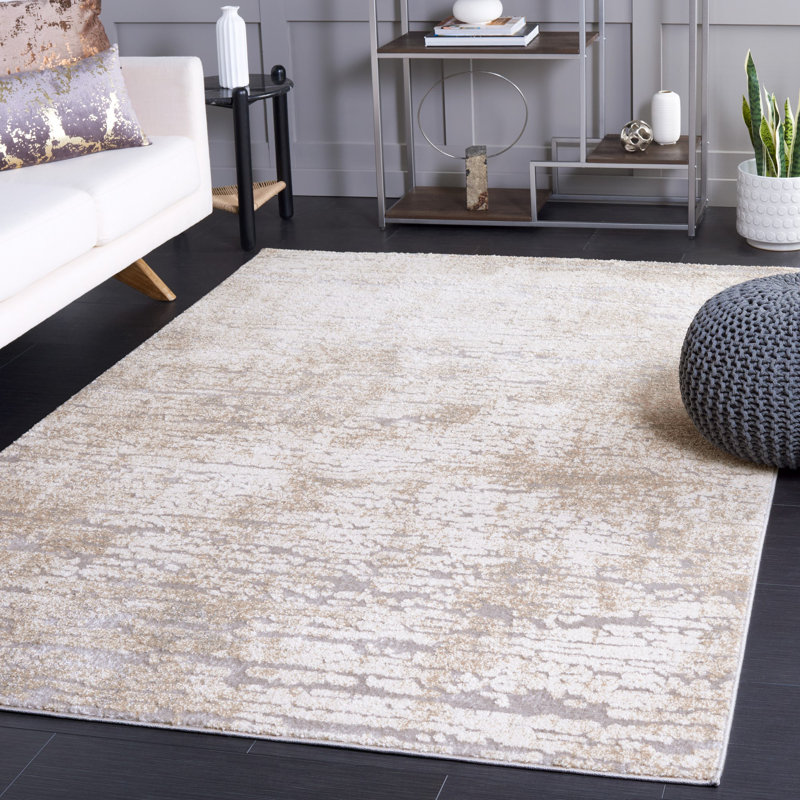 Tapis abstrait taupe / ivoire Goble, Rectangle 5 pi 3 po x 7 pi 6 po