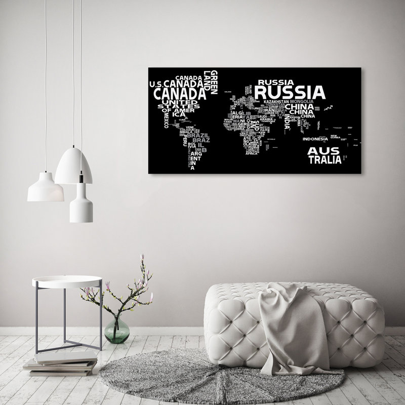 World Map with Subtitles 1 Piece Wrapped Canvas Wall Art