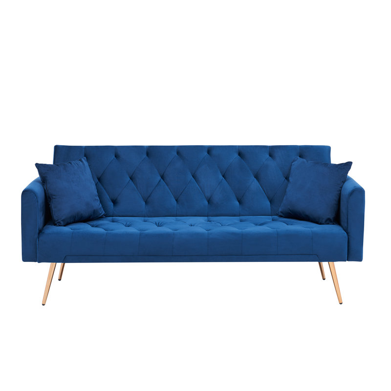 Canapé-lit en velours 71 po Glenston, Velours bleu