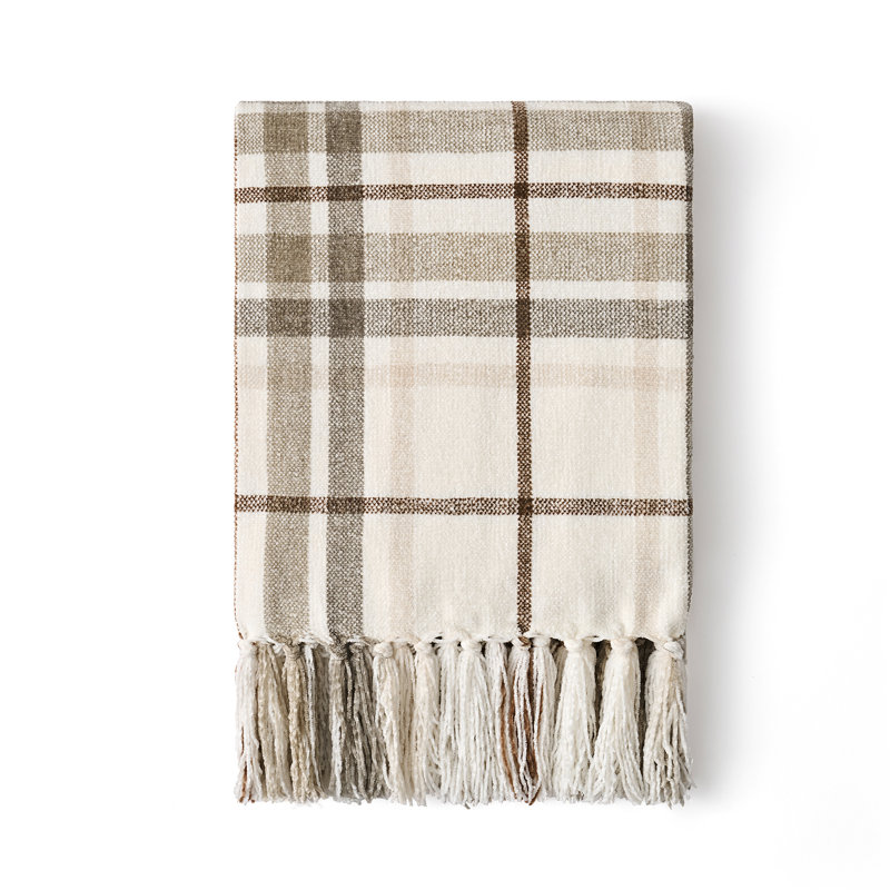 Jeté en chenille douce, Beige/White