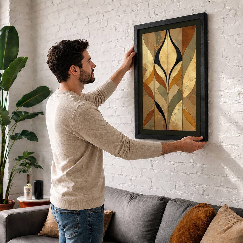 Geometric Symmetry Art Deco - Framed Print, A4 - 29.7 x 21.0 cm, Oak