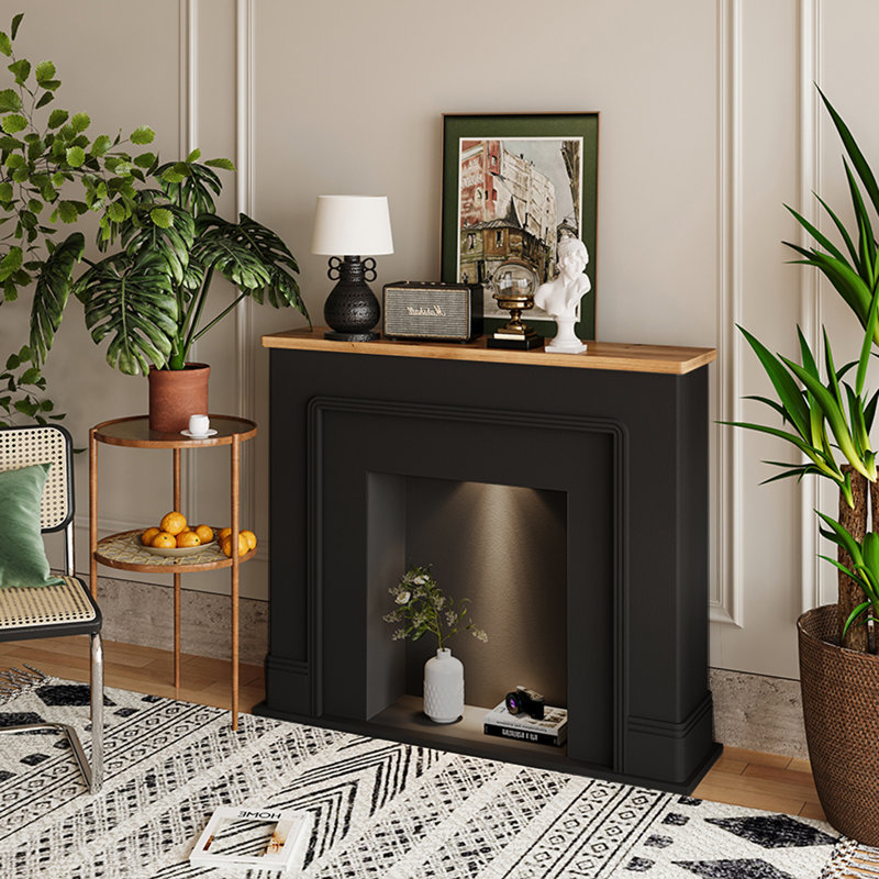 French-style minimalist fireplace decorative cabinet, Black, 35.43" H x 39.37" W x 7.87" D