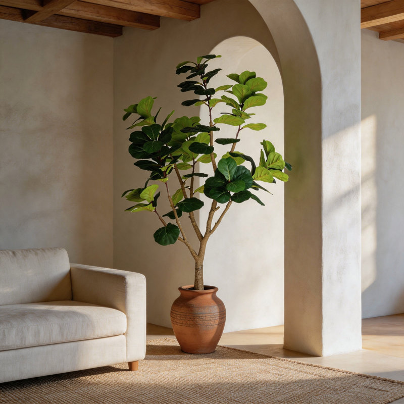 Figuier artificiel 7 pi 7 pi, fausse plante réaliste en pot noir, 1pc / ensemble