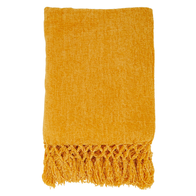 Blush Hand-knotted Solid Chenille Throw Blanket 50" W X 60" L, Mustard Yellow