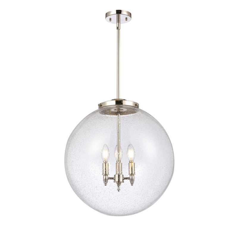 Luminaire suspendu simple à 3 lumières Frederick, H 19 po x l 18 po x P 18 po, Nickel poli