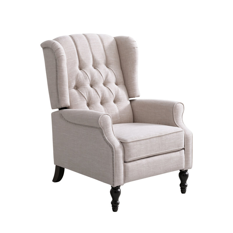 Alta Traditional 28.5" Wide Manual Wingback Recliner Chair, Light Beige, 42.5'' H x 28.5'' W x 34.5'' D
