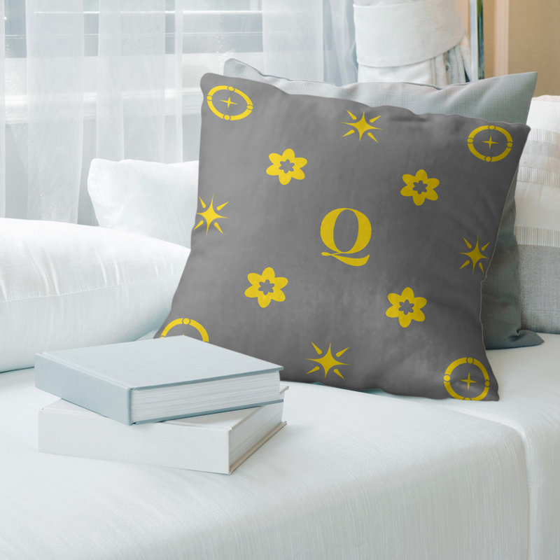 Coussin en polyester Spun, Gris/Jaune, Oui