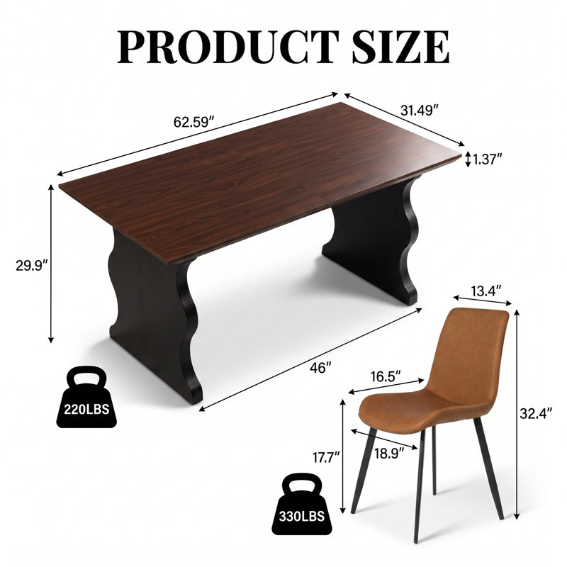  Table de salle à manger rectangulaire Kincannon, Brun, 7 pièces : table, 6 chaises