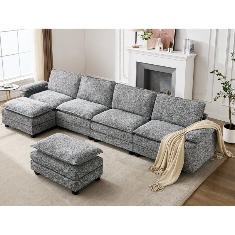 151.18" Wide Adjustable Armrest Sectional With Two Ottomans