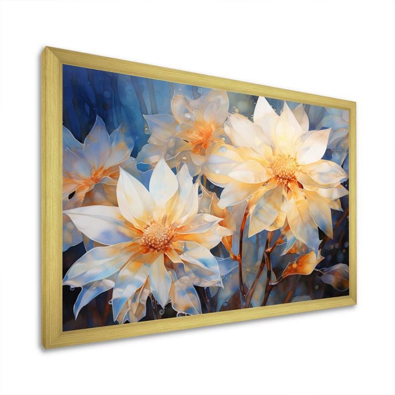 «Beautiful Flowers on Blue», reproduction sur toile, H 12 po x l 20 po x P 1 po, Encadrement doré