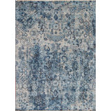 Shangri-La Hand Knotted Wool Area Rug in Blue/Silver/Beige