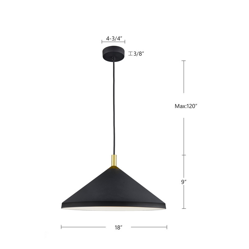 1 - Light Pendant, Black/Gold, 9" H x 18" W x 18" D