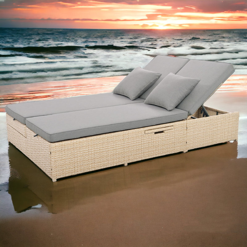 Chaise longue d'extérieur en osier 2 places, Brun