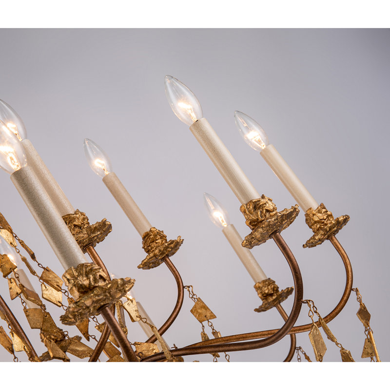 Mosaic  Extra Large Antiqued Gold Flambeau Inspired 15 Light Chandelier