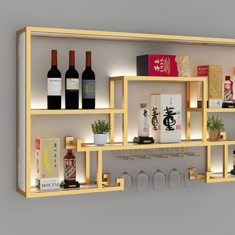 Creative wall-mounted wine rack, Gold, 31.4" H x 70.8" W x 7.8" D