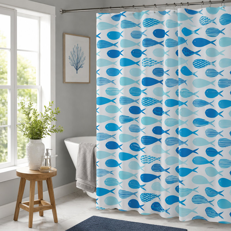 Aquarium White & Blue Shower Curtain