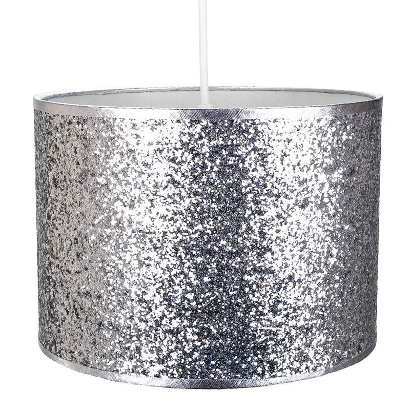 Modern and Designer Bright Glitter Fabric Pendant/Lamp Shade, Silver, 20cm H x 30cm W x 30cm D