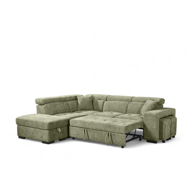 4 Seater Corner Sofa , Left Hand Facing, Green Chenille