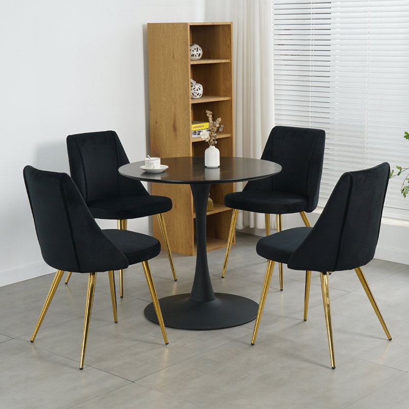 Bridgnorth Modern Simple Velvet Dining Chairs With Legs (Set Of 4), Black, Gold