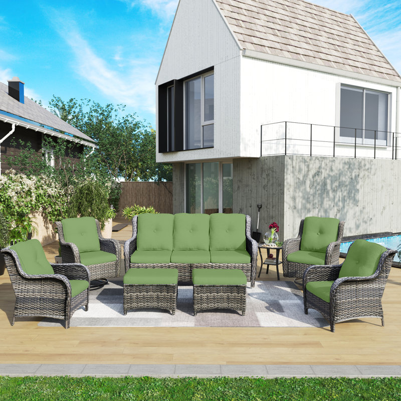 Anahit 9 - Person Patio Conversation Set with Cushions, Green