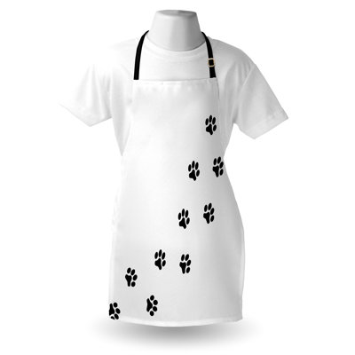 East Urban Home Dog Paws Apron Unisex Animal Footprint Track Adult Size Charcoal Grey White