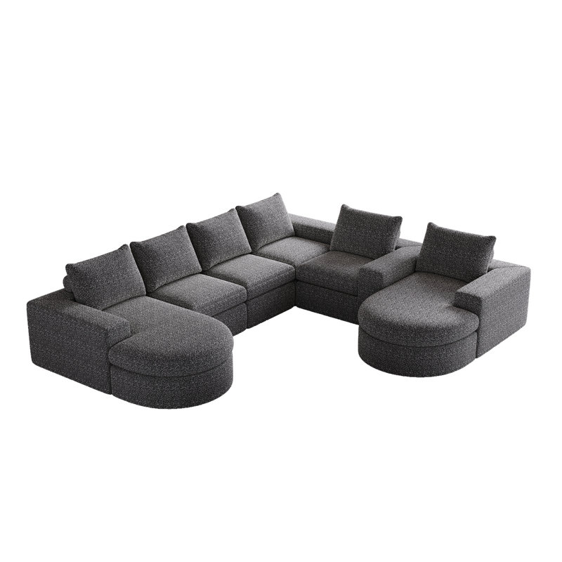 Canapé modulaire rembourré en L avec six modules, Gris