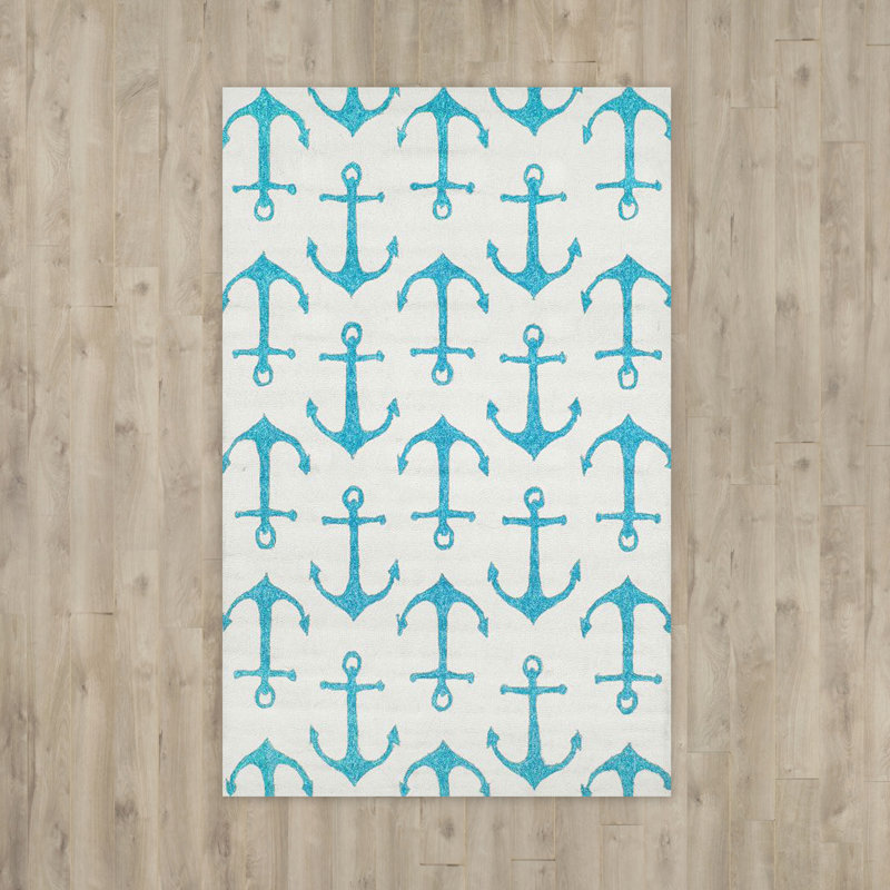 Tapis blanc intérieur / extérieur Isleboro Ahoy, 8 pi x 10 pi