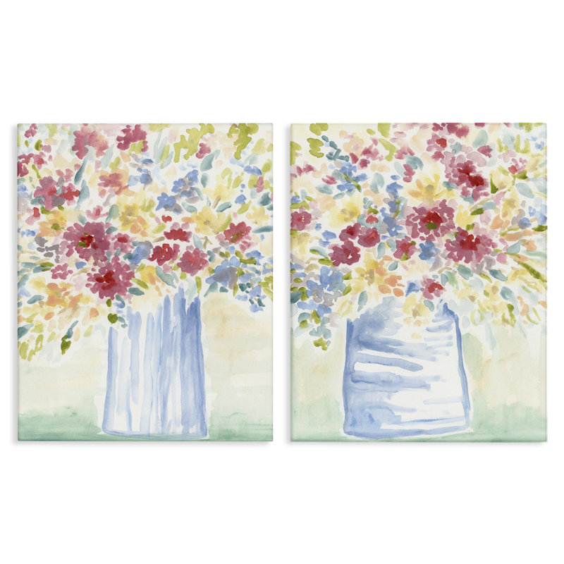 «Stupell Industries Soft Speckled Flower Vases», ensemble de 2 reproductions d'art sur toile par June Erica Vess