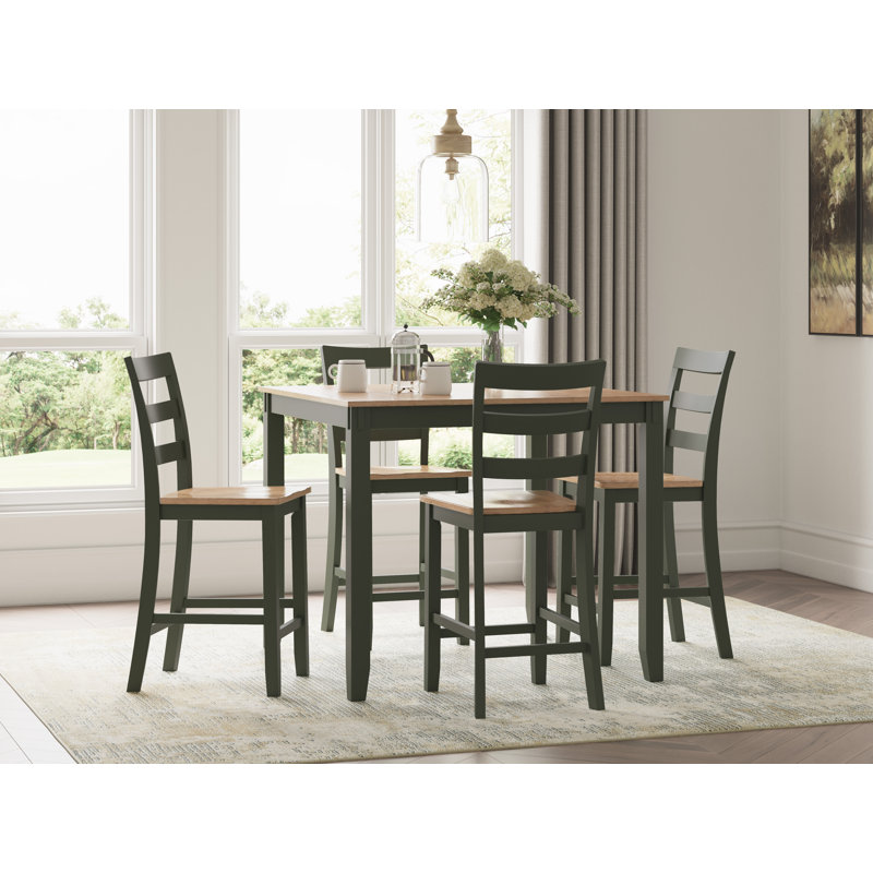 Table de salle à manger à hauteur de comptoir Gesthaven et 4 tabourets de bar (ensemble de 5), Vert / Bois, Vert