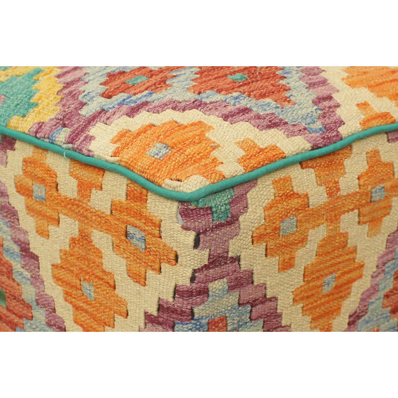 Aprea Upholstered Ottoman, Blue/Rust/Purple/Gold Wool