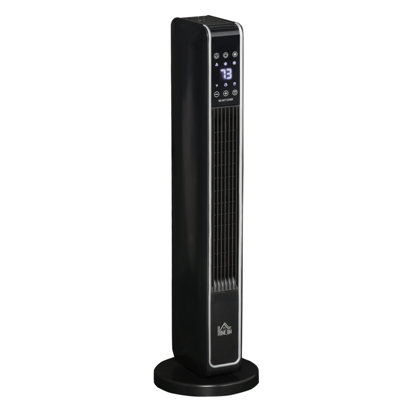 Chauffage d'appoint électrique portatif HOMCOM 73 cm (28,8 po) avec télécommande, chauffage céramique oscillant pour usage intérieur, 3 modes (élevé/faible/ventilateur), 750 W/1500 W, noir