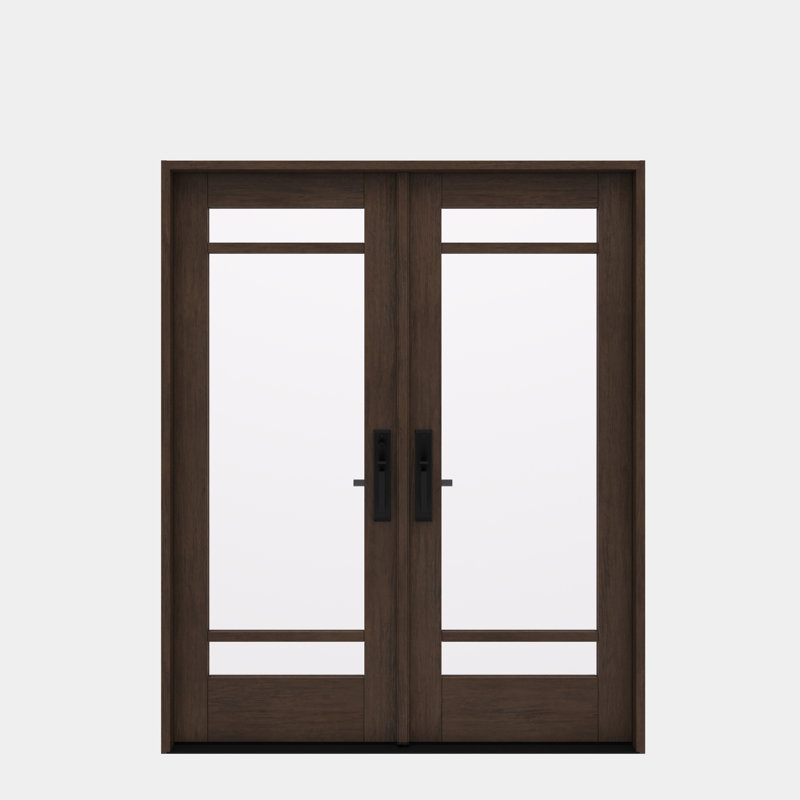 G10302-SW-80 | Porte double 80 po, extérieur pré-monté RTA, SDL 3 Lite, bois d'acajou brut, 66.5" x 82" [32" Door]