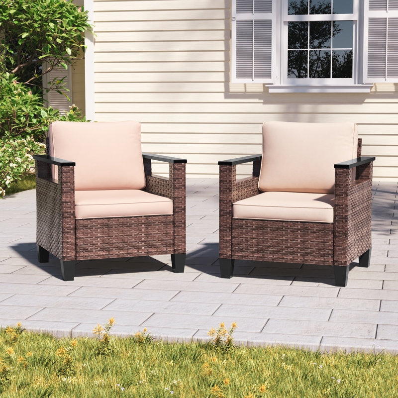 Dreyer 2 Piece Patio Sofa Set, Wicker Sofa with Thick Cushion, Sand