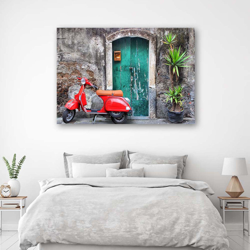 Red Vespa Tuscany - No Frame Print on Canvas, 60cm H x 90cm W