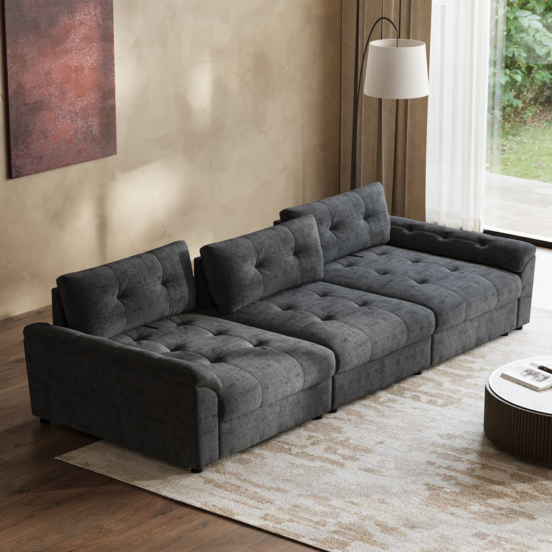 Canapé modulaire à dossier long réglable avec rangement de 111 po Cowles, Beige